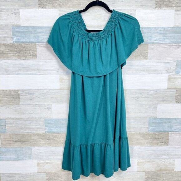 LOFT Beach Bardot Off The Shoulder Dress Green Womens Large - Picture 2 of 9